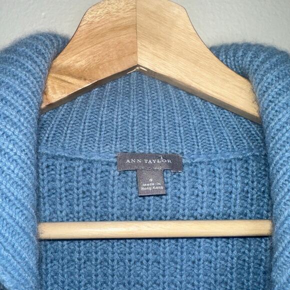Ann Taylor Full Zip Collared Cashmere Sweater Waffle Knit Light Blue Size Small - Picture 2 of 6